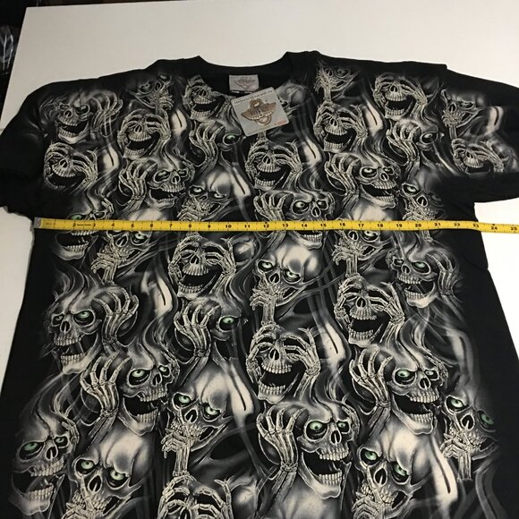 Skull Skeleton All Over Print Black T-Shirt XL Death Fear - Picture 4 of 5